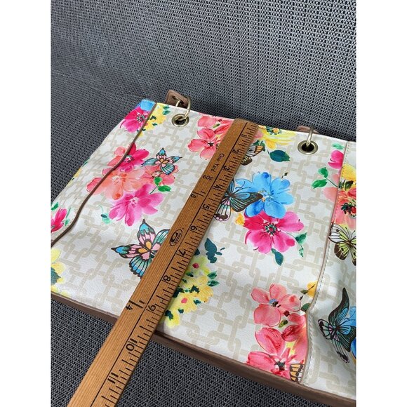 Bueno Floral & Butterfly Print Tote Bag With Tan Handles & Multiple Compartments - Picture 8 of 12